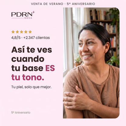 Resultados PDRN Luxe — así te ves cuando tu base es tu tono, 4,8/5 con +2.347 clientas