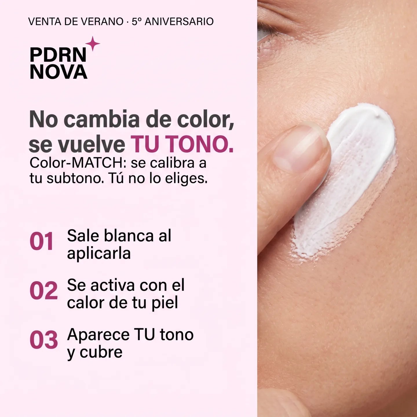 Mecanismo color-MATCH PDRN Luxe — sale blanca y se calibra a tu subtono