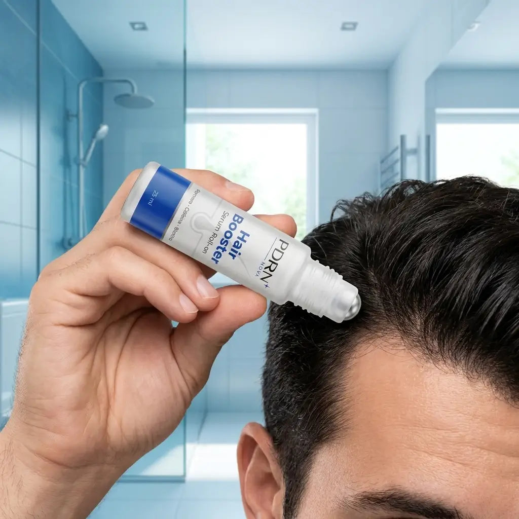 Aplica el roll-on PDRN Hair Booster sin chorreon